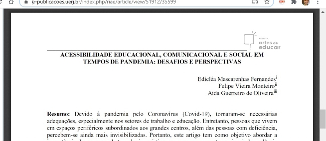 Artigo sobre acessibilidade educacional em tempos de pandemia - 2020.