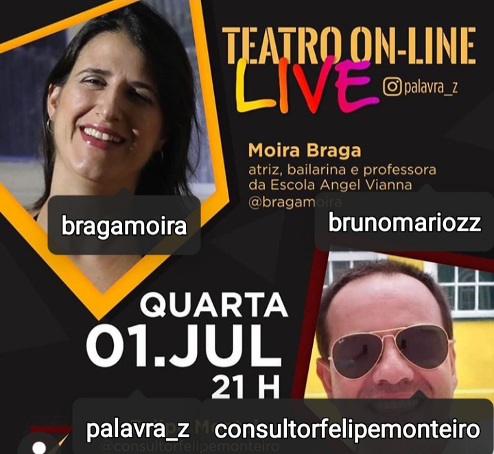 Felipe Monteiro participa de uma live com a dançarina e consultora em audiodescrição Moira Braga.